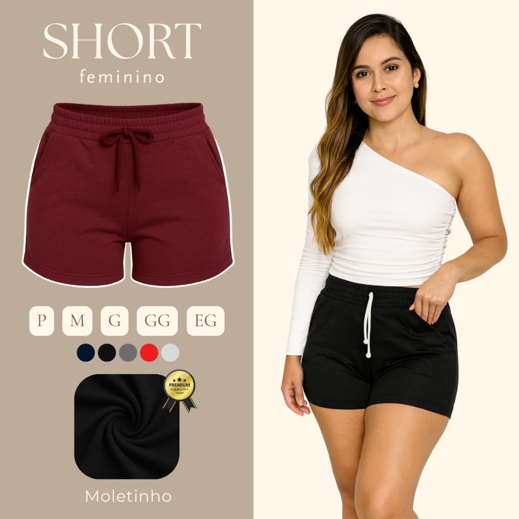 Short Feminino de Moletom P ao XG: Ideal para Relaxar em Casa ou Curtir o Melhor do Seu Lazer