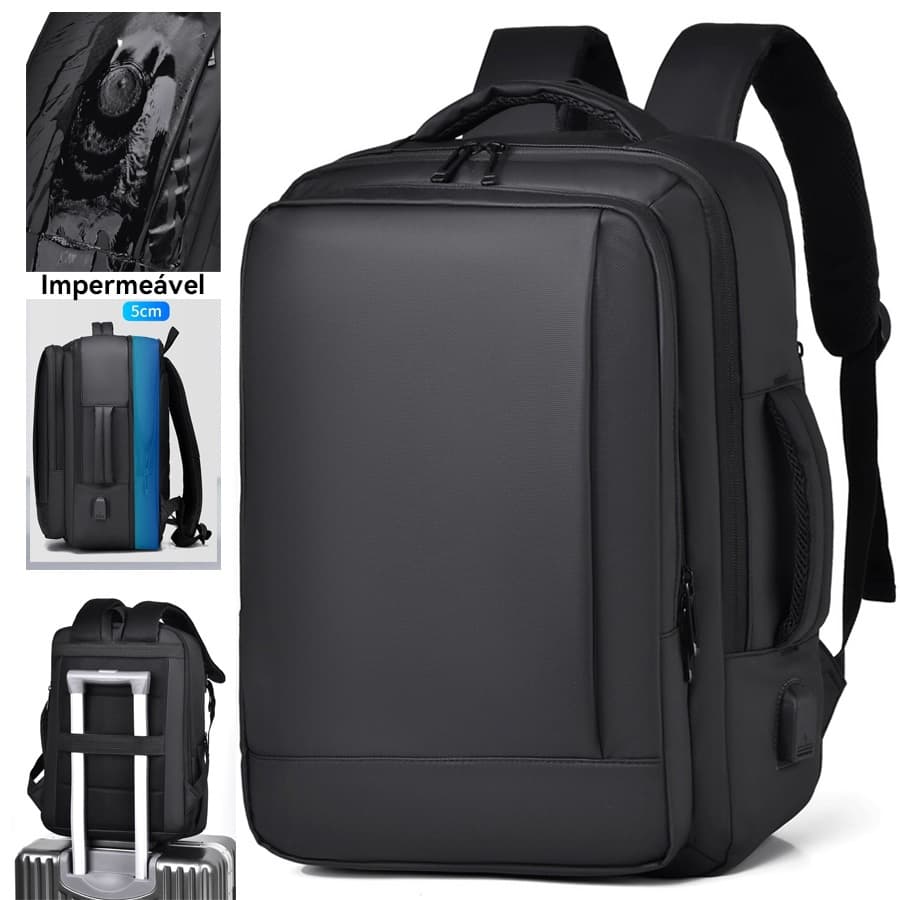 Mochila masculina com cinto impermeável para expansão e reforço de capacidade
