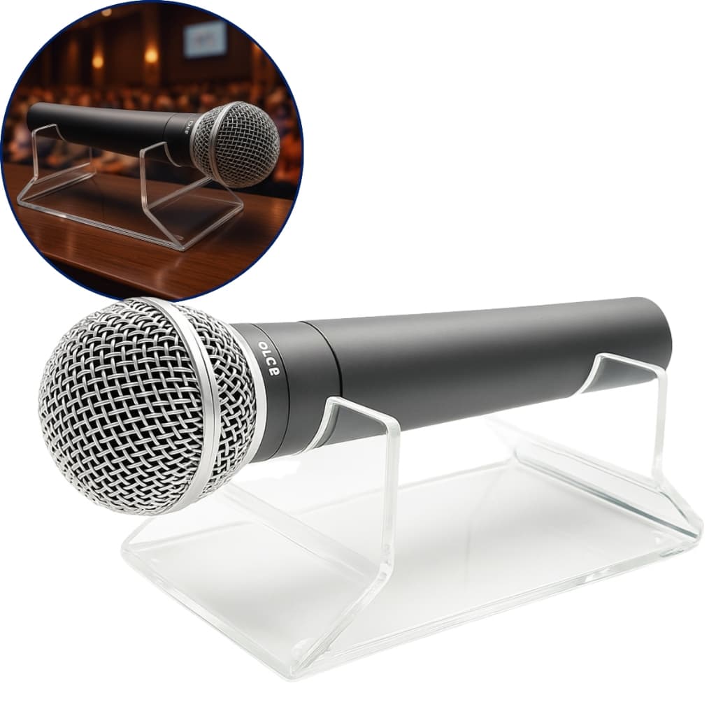 Suporte Microfone Acrilico Porta Mic Mesa Apoiador Aparador