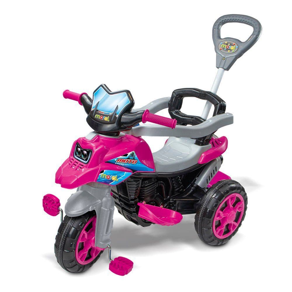 Triciclo Infantil Moto com Pedal e Haste criança - Rosa