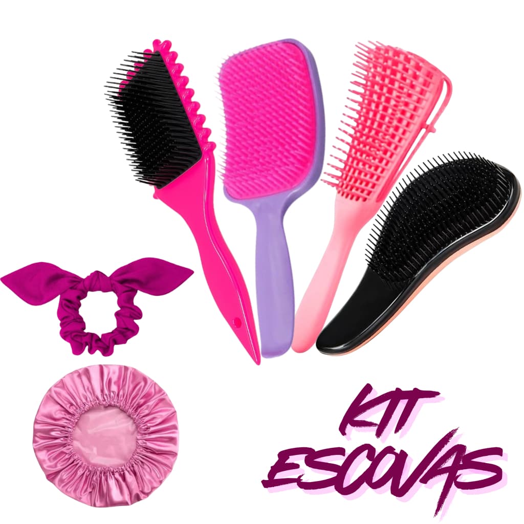 Escova, Kit Com 7 Itens Para Cabelos, Escovas Modeladoras Touca de Cetim e Xuxinha