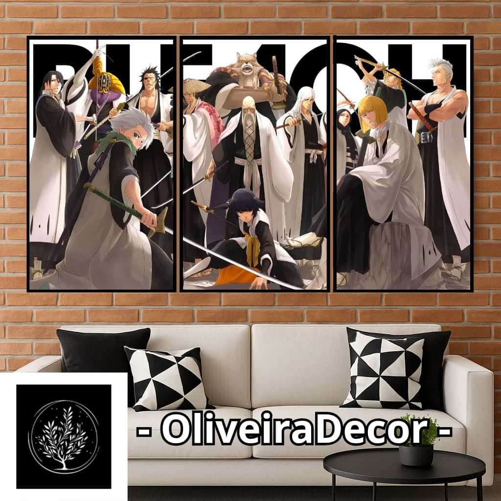 KIT QUADRO DECORATIVO GEEK ANIME MANGA BLEACH 3 PEÇAS DECORAR SALA QUARTO ESCRITORIO