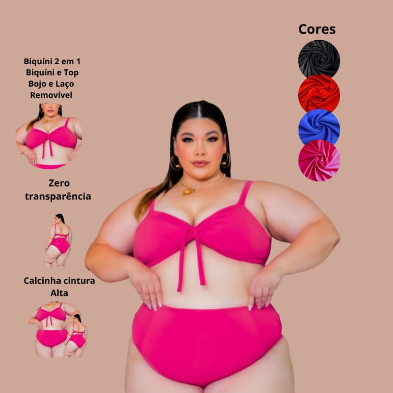 Biquíni Plus Size 2em1 com Forro Cintura Alta, Moda Plus Size Feminino e Hot Pans
