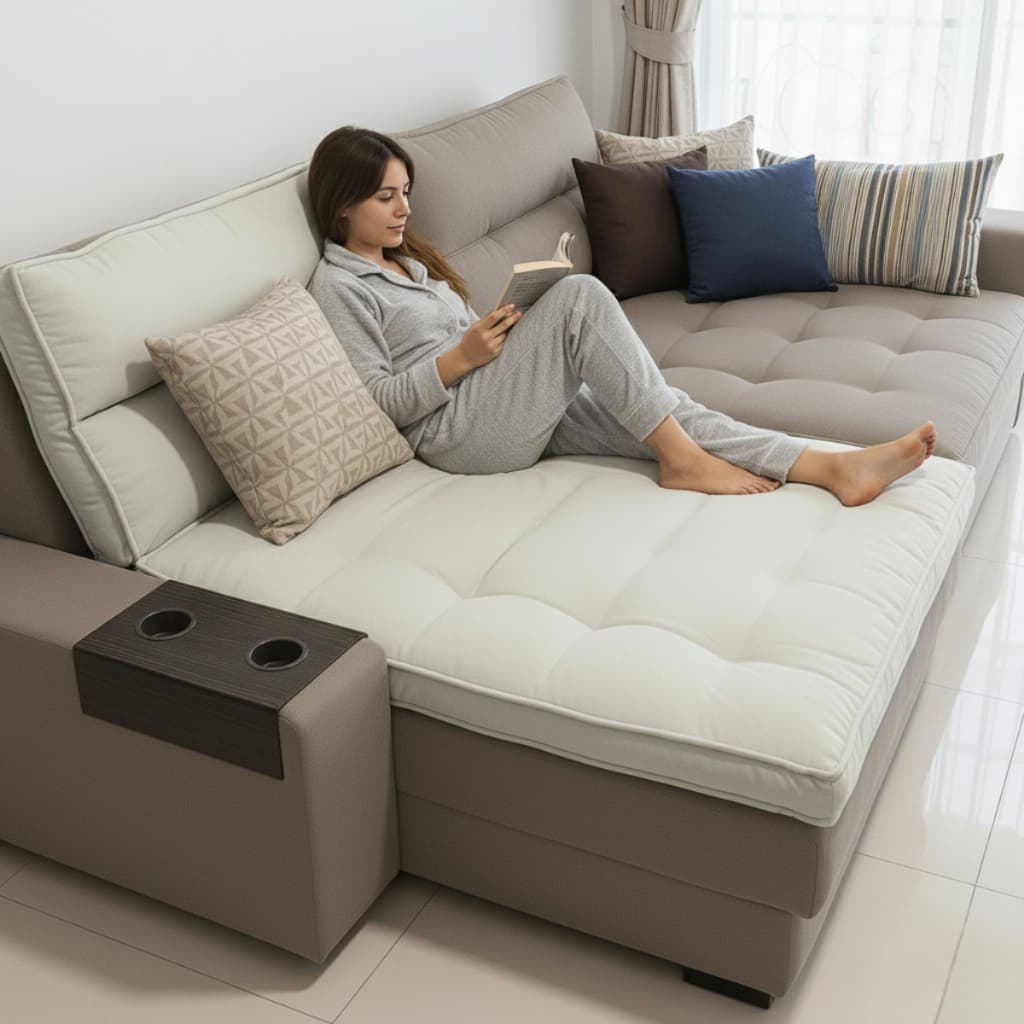 Pillow Top Sofá Retrátil e Reclinável Wavy 240x110x12cm Lavável em Máquina -Espumas e Fibras