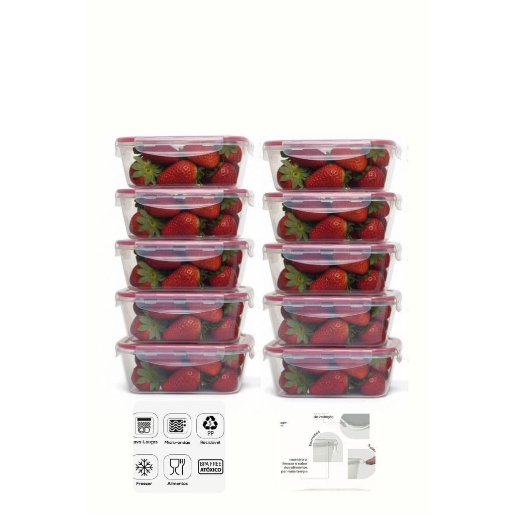 Kit 10 Marmitas Fitness 500ml Para Freezer E Microondas com Trava BPA Free