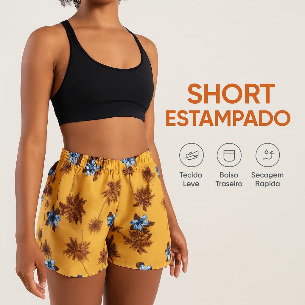 Kit Short Feminino Estampado Tactel Shortinho Piscina Verão Moda Top