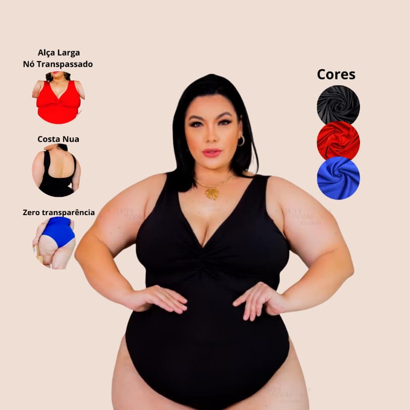 Body Plus Size Alça Larga com Nó Transpassado Versátil- Maiô Costa Nua Biquini