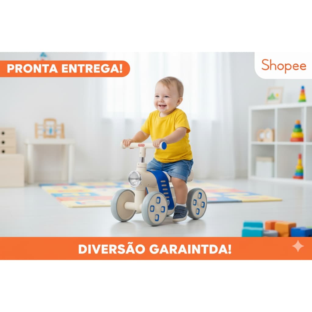 Bicicleta Infantil mini bike de Equilíbrio 4 Rodas Azul | Mini Bike para Criança