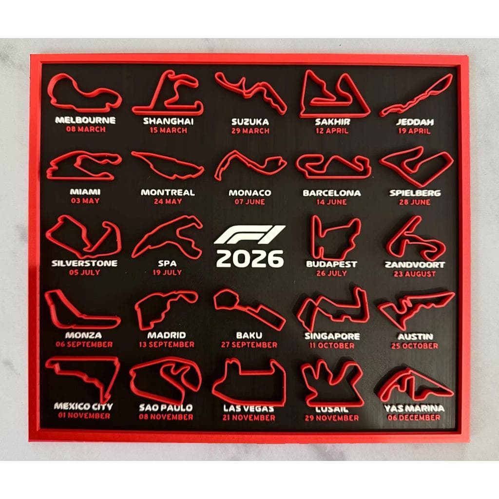 Calendário Fórmula 1 2025 2026 Alto Relevo Circuitos Corridas, Datas e Cidades Presente Fã F1 Decoração Automobilismo