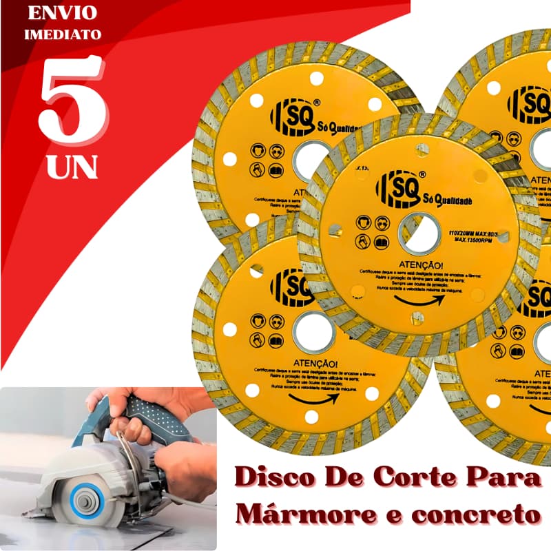 Jogo 5 Disco Diamantado para Mármore e Concreto Alta Resistência