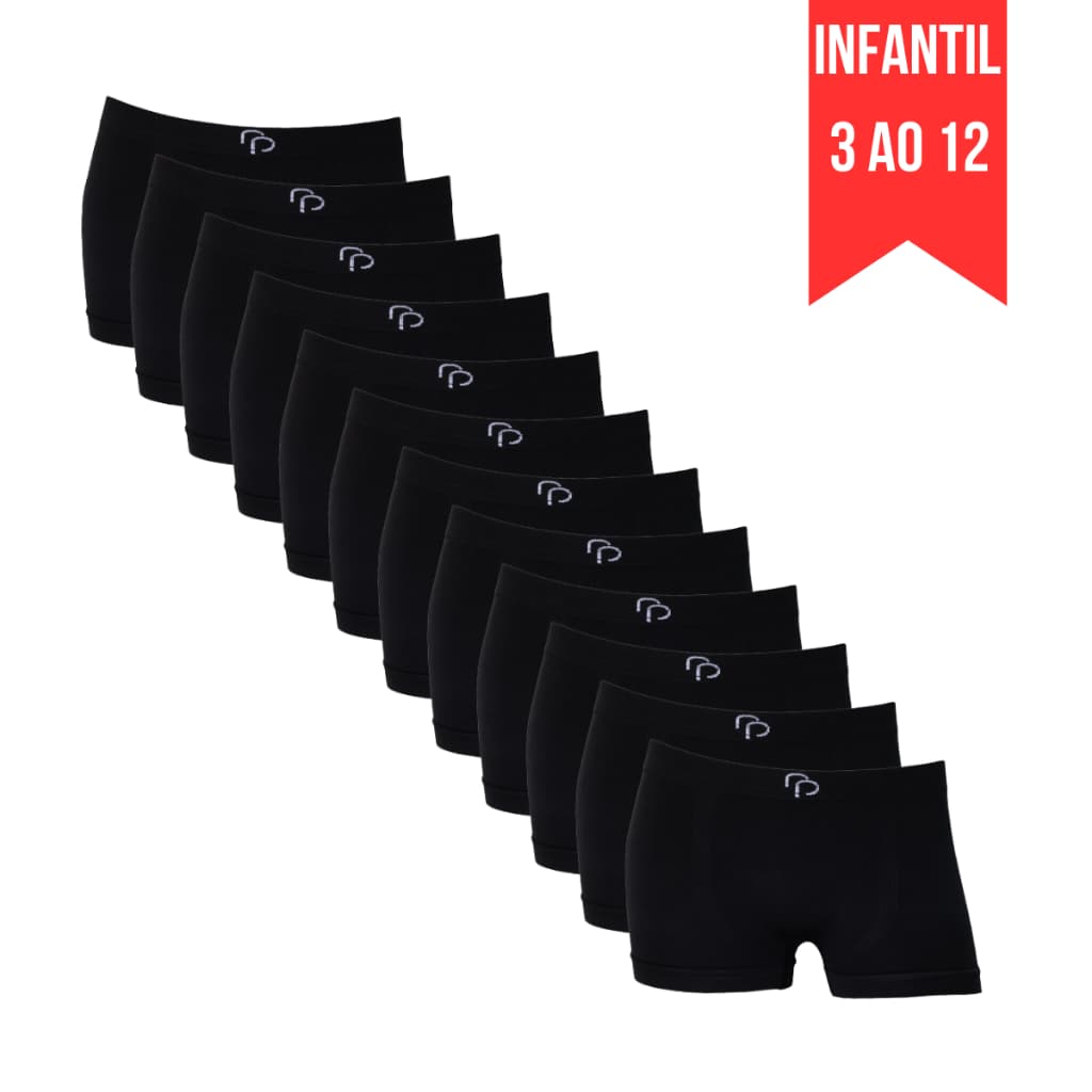 Kit 12 Cuecas Boxer Box Infantil Juvenil Menino Lisa Confortavel