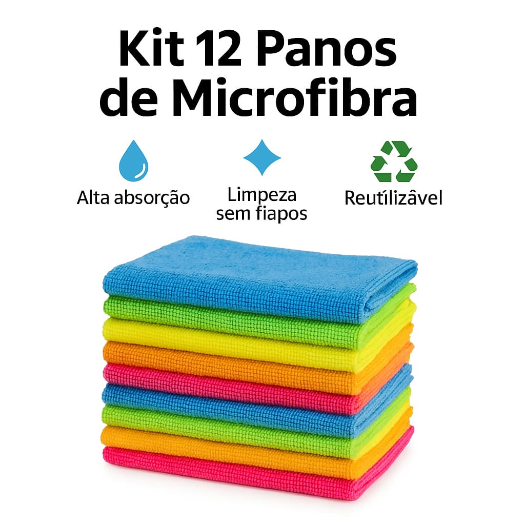 Kit 12 Panos De Limpeza Microfibra alta absorção Multiuso