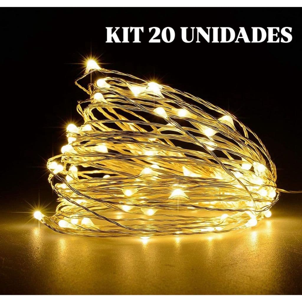 Kit 5 / 10 / 20 Fio Fada Luz Led 2 Metros Branco Quent Decoração Festa Natal Cordão Led Pront Entreg