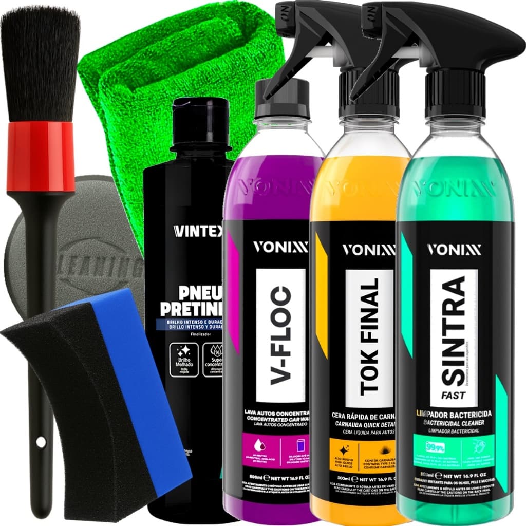 Kit Para Lavagem Automotiva Vonixx Shampoo V-Floc Cera Tok Final Pneu Pretinho Sintra Fast Acessórios Karbox