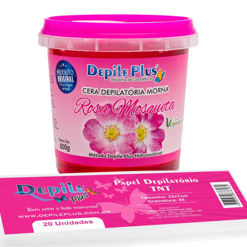 Kit Cera Hidrossolúvel 600g + Papel Depilatório TNT 20 unidades Depile Plus