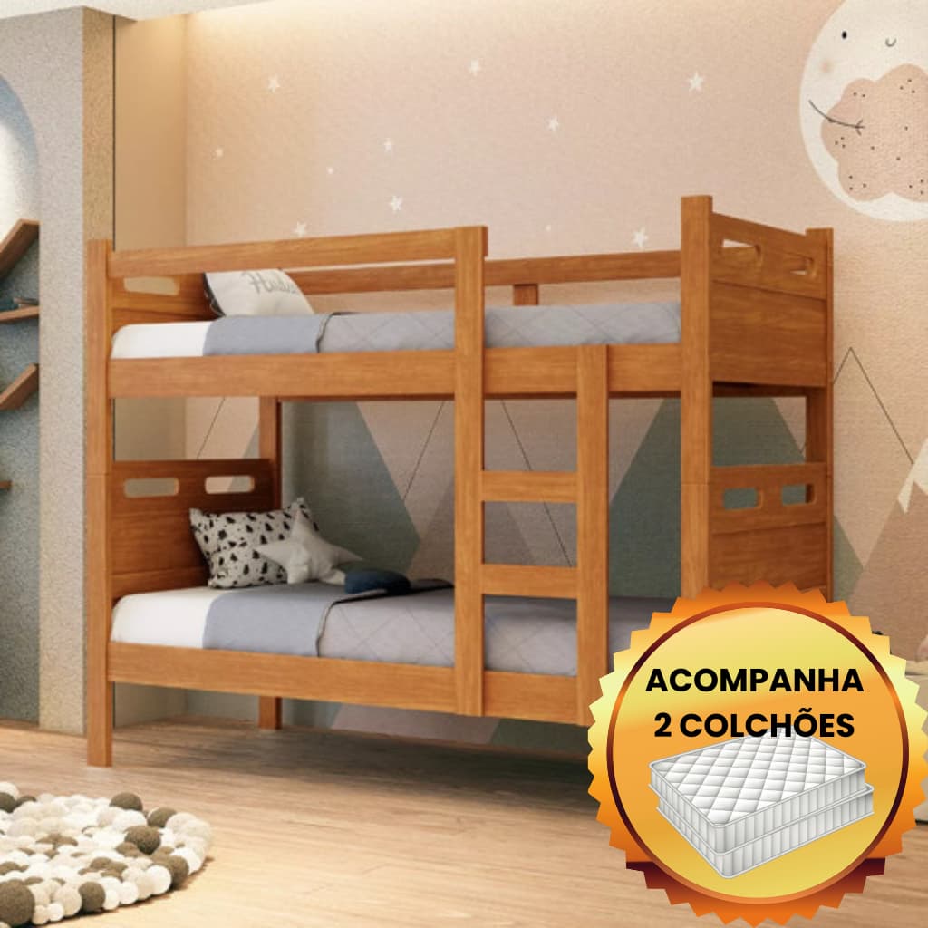Beliche Bicama Jaspe Vira Duas Camas 100% MDF Incluso Dois Colchões Solteiro 188x88