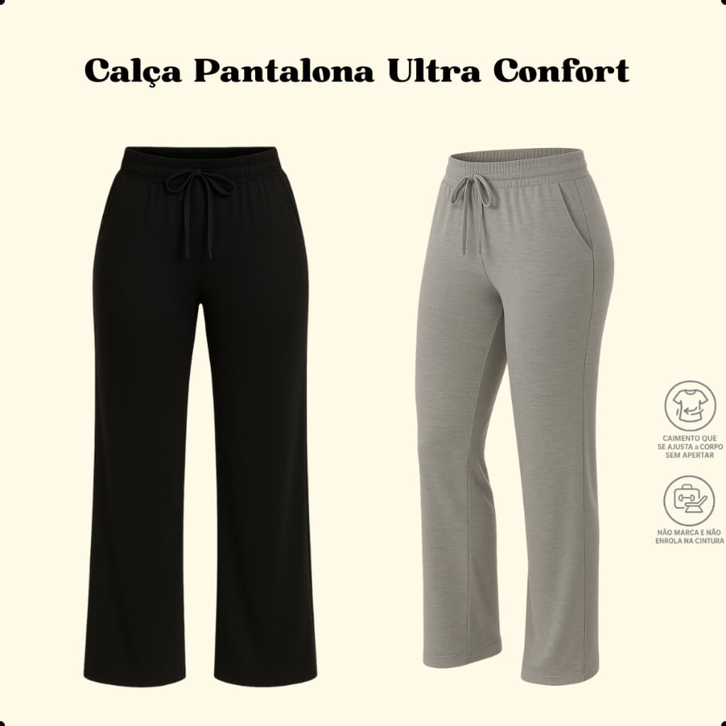 Calça Pantalona Feminina Viscose Ultra Confort 2 Bolsos