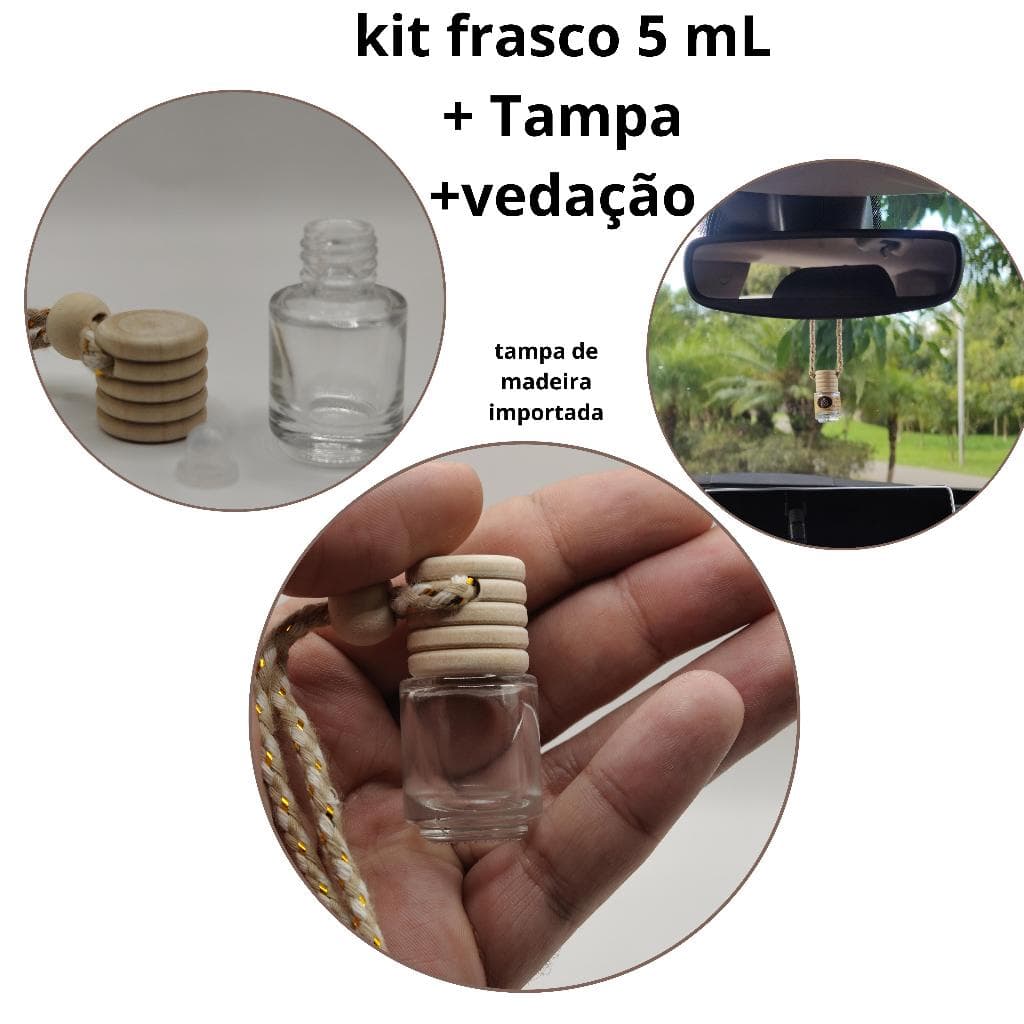Faça odorizadores Vidro cilindrico 5 mL + batoque vedação + tampa de madeira