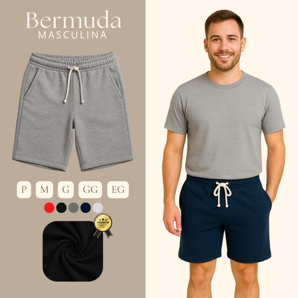 Bermuda Masculina Confortáveis ​​masculinos Casuais Com Cordão de regulage -Lazer Diário Ao Ar Livre