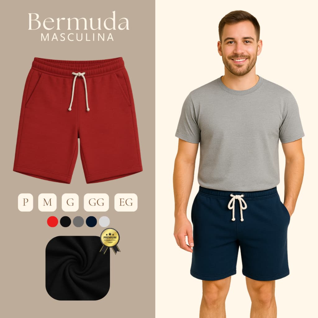Conforto e Estilo Diário: Bermuda Masculina de Moletom P ao XG para Academia, Passeios e Lazer