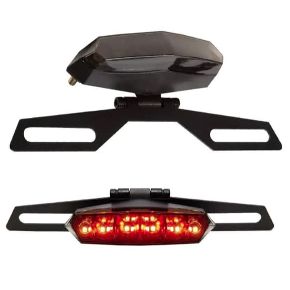 Lanterna Traseira Led Universal Moto Esportiva Fumê C/ Pisca Freio Suporte Placa Alumínio Preto Beta