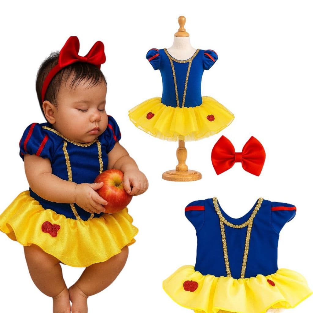 body fantasia menina mesversario branca de neve princesas