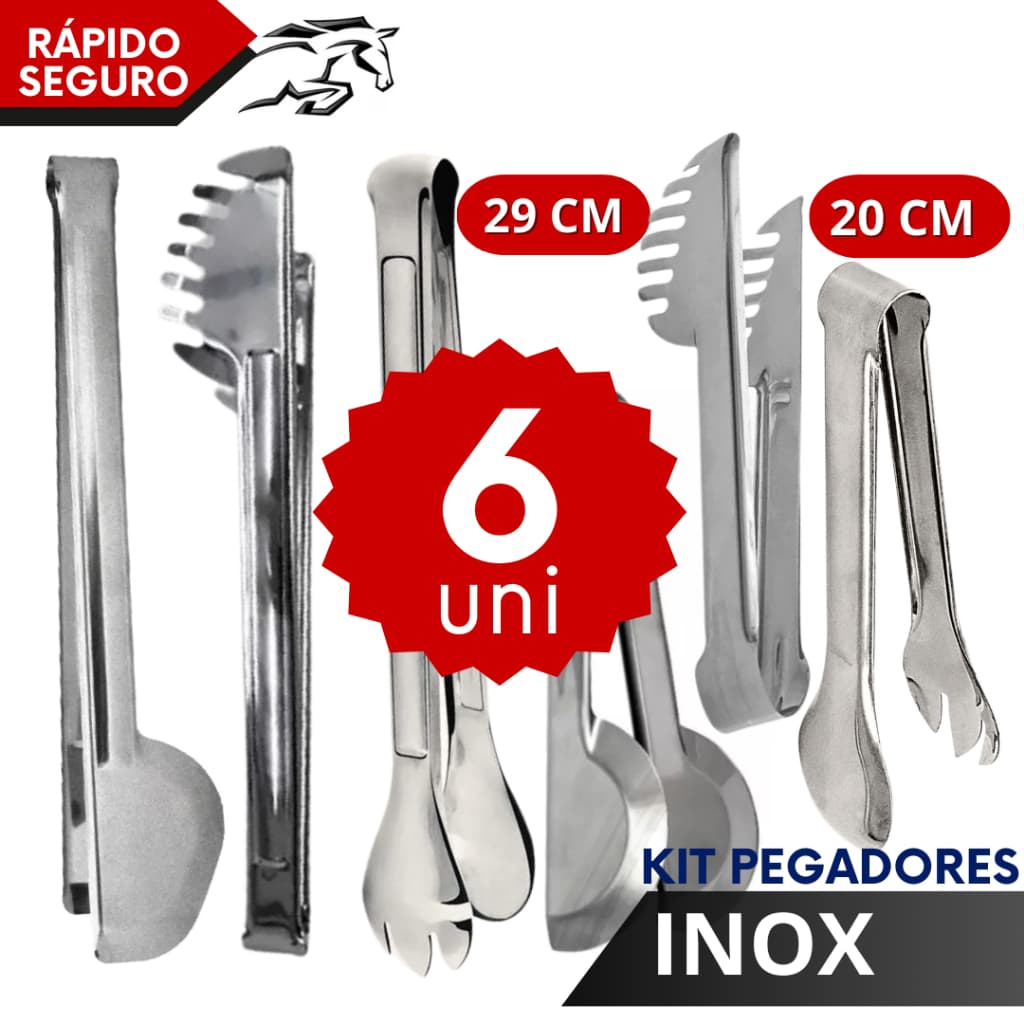 Jogo de Pegador de Inox Massa Salada Carne Restaurante Bar Lanchonete Kit Cozinha Baratinho
