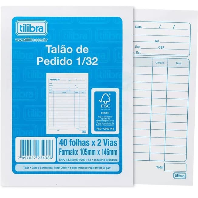 TALÃO DE PEDIDO COM 20 UND COM 50 FLS TILIBRA