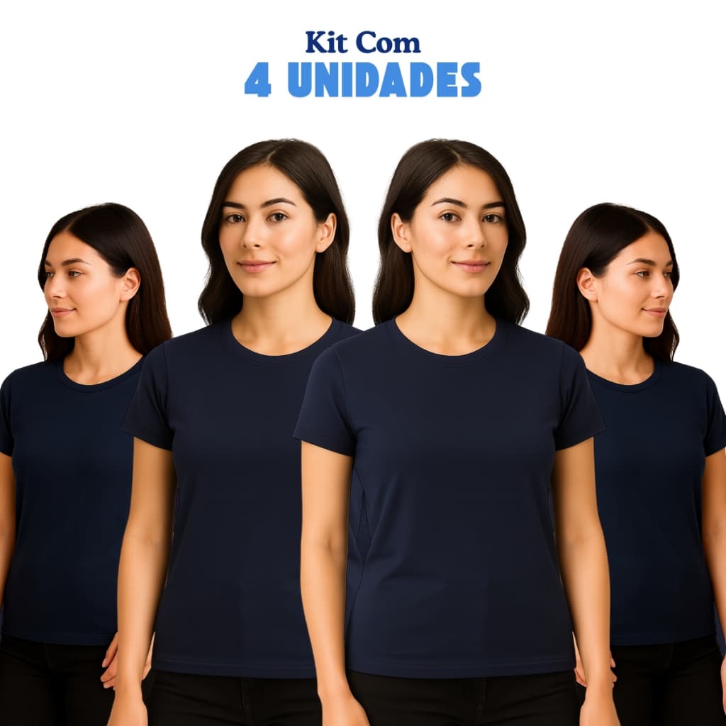 Kit 4 Camisetas Baby Look Feminina New Basics Slim Fit Gola Redonda 100% Algodão