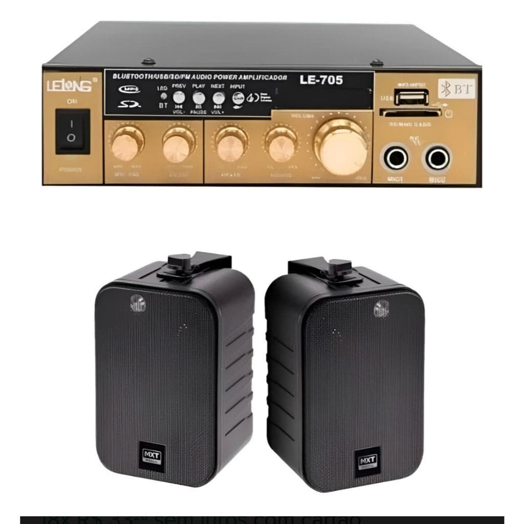 Sistema Som Ambiente Amplificador Usb Fm Blue+ Par De Caixas Dourado-escuro 100 W