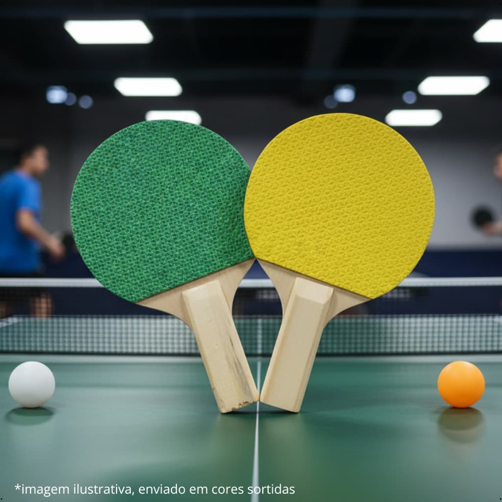 Raquete Ping Pong com 2 Bolinhas Coloridas – Tênis de Mesa Recreativo