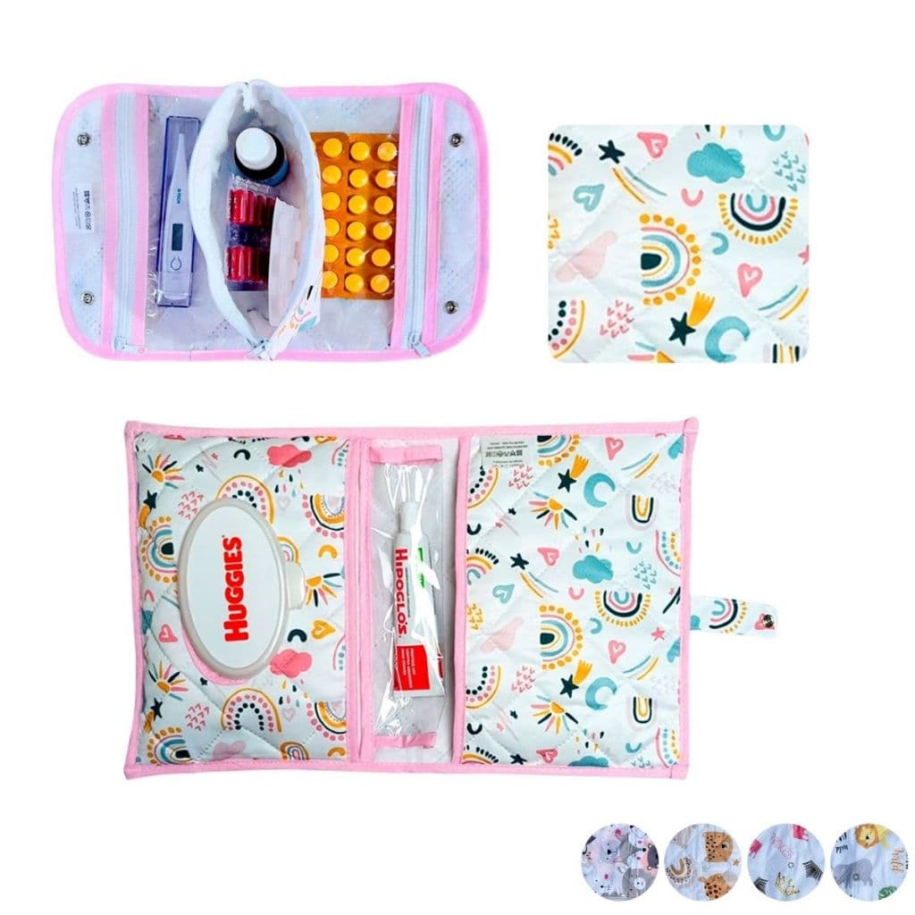 Farmacinha Necessaire Porta Remédios Portátil + Porta Fraldas, lenço Umedecido e Pomada Menina MeninoPara Bebê
