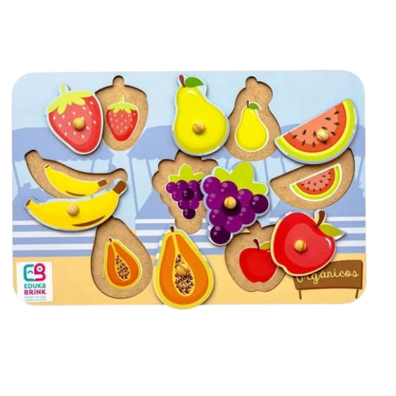 Brinquedo Quebra Cabeça Encaixe de Frutas Educativo Material MDF