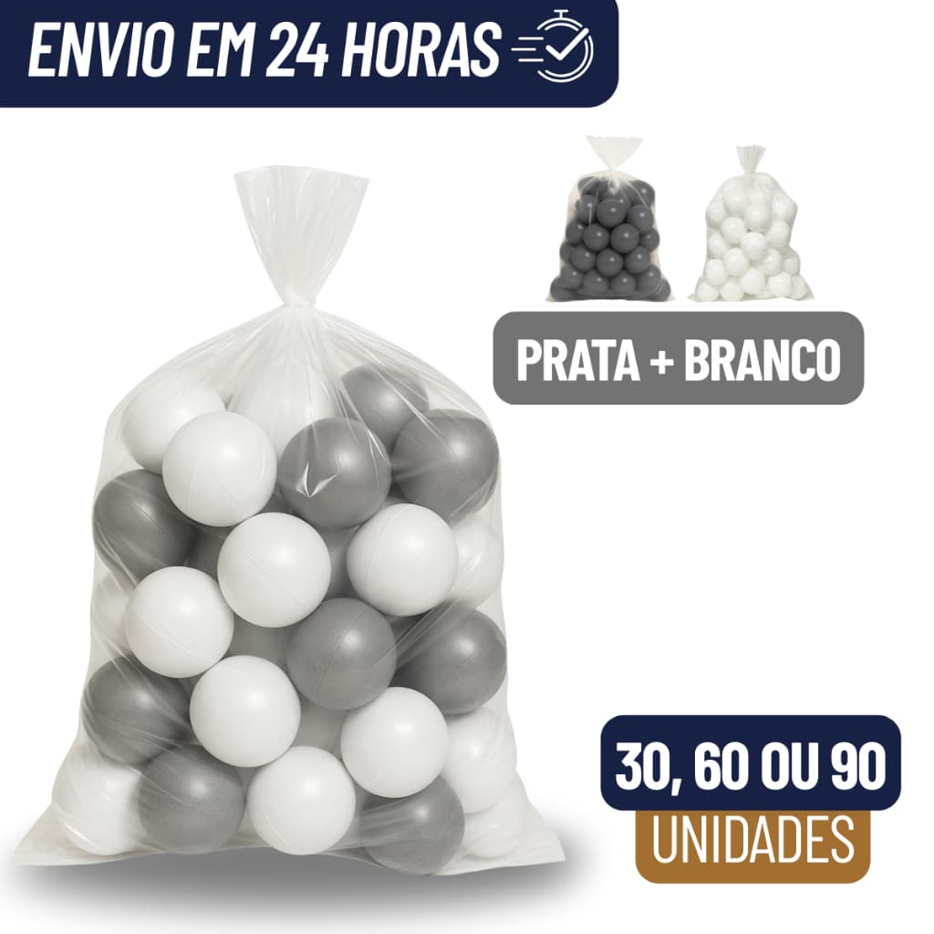 Kit Bolinhas Piscina Infantil Cores Prata Branco Ano Novo Natal Decoração Escola Creche Não Amassa