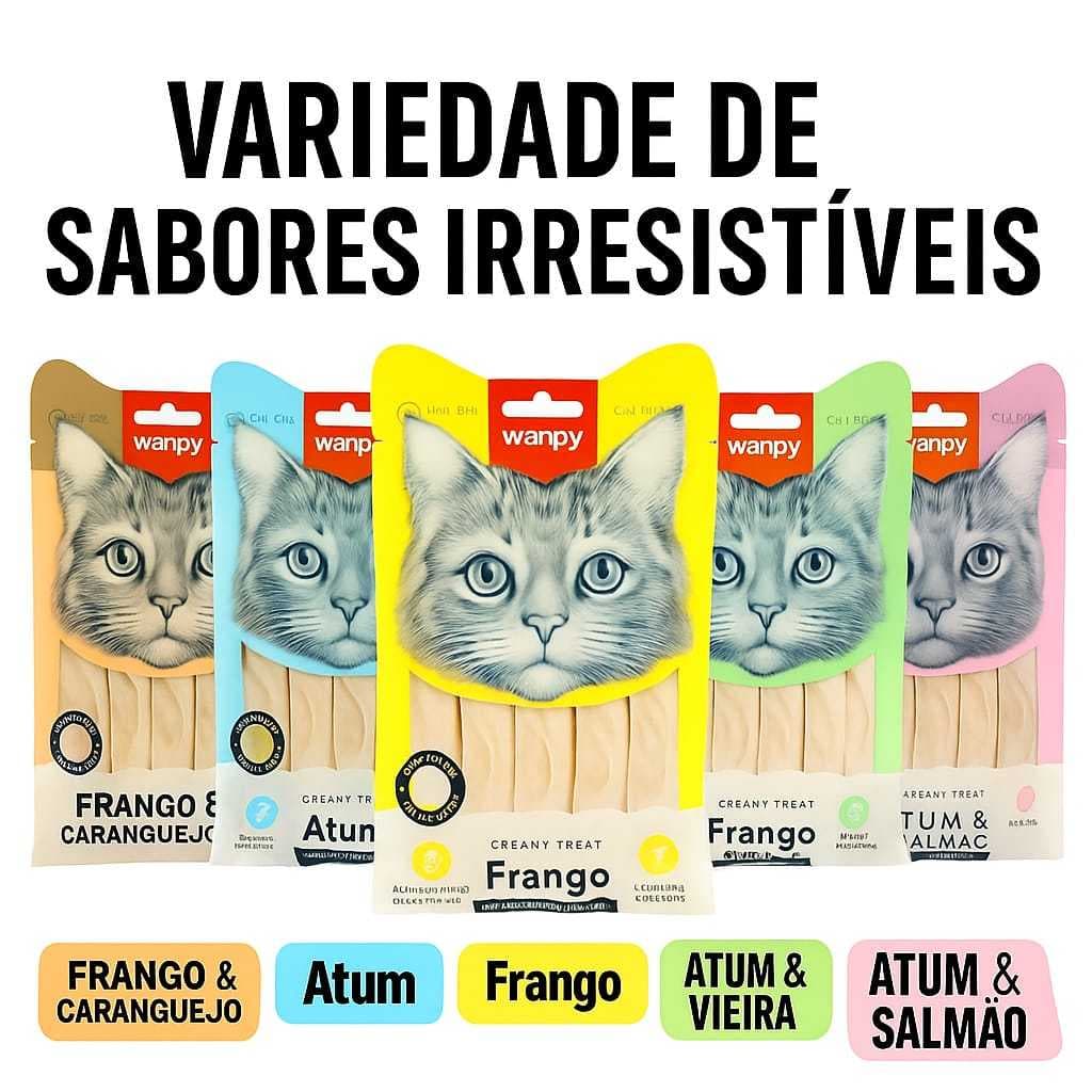 5 Saches Petisco Cremoso Wanpy para Gatos Estilo Churu Diversos Sabores 14g Cada Pate para Gatos