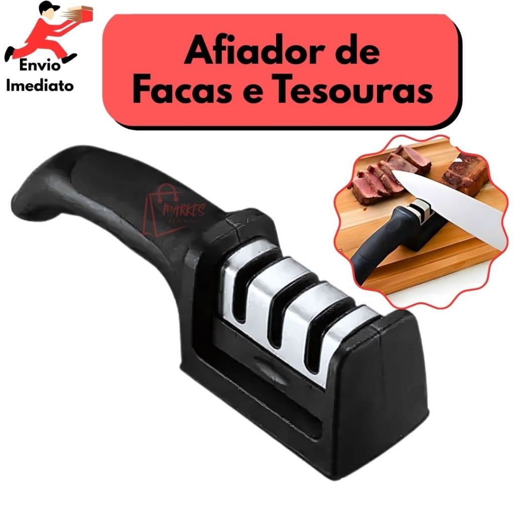 Afiador De Facas e Tesouras Em Aço Inox 3 Estágios Afiar Amolar Polir Original Line