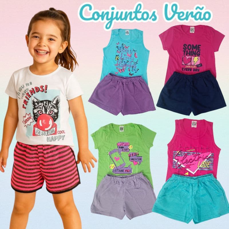 Conjuntos de Menina Kit de roupas Infantil 1 2 ou 3 looks Verão Barato