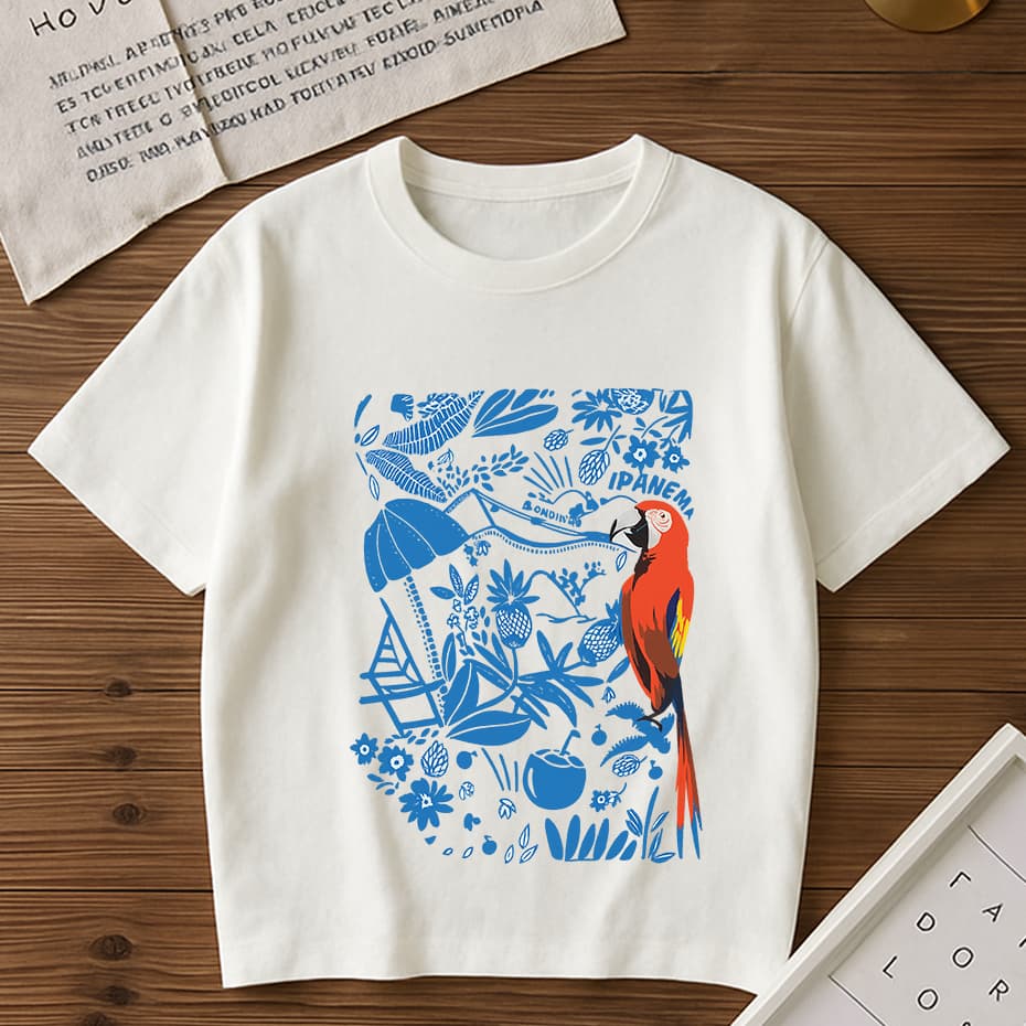 Blusa Feminina Básica Ipanema Arara Tropical Camiseta 100% Algodão Tendência Envio Imediato