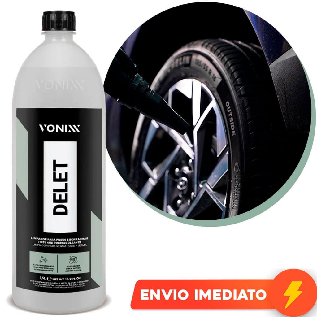 Delet Vonixx 1,5L Limpador de Pneus Borrachas Plásticos Lanternas Carro Moto Pretinho Brilho