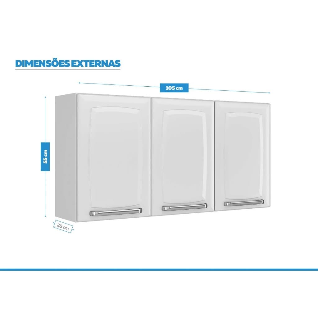 Armário Aéreo Itatiaia Luce 3 Portas Cozinha Planejada Organização Perfeita
