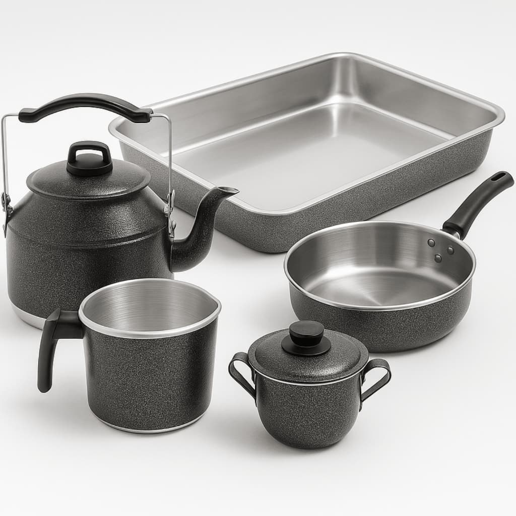 Kit Básico Assadeira Frigideira Chaleira  Açucareiro Caneco Prático Linda Compacto Forma Não descasc