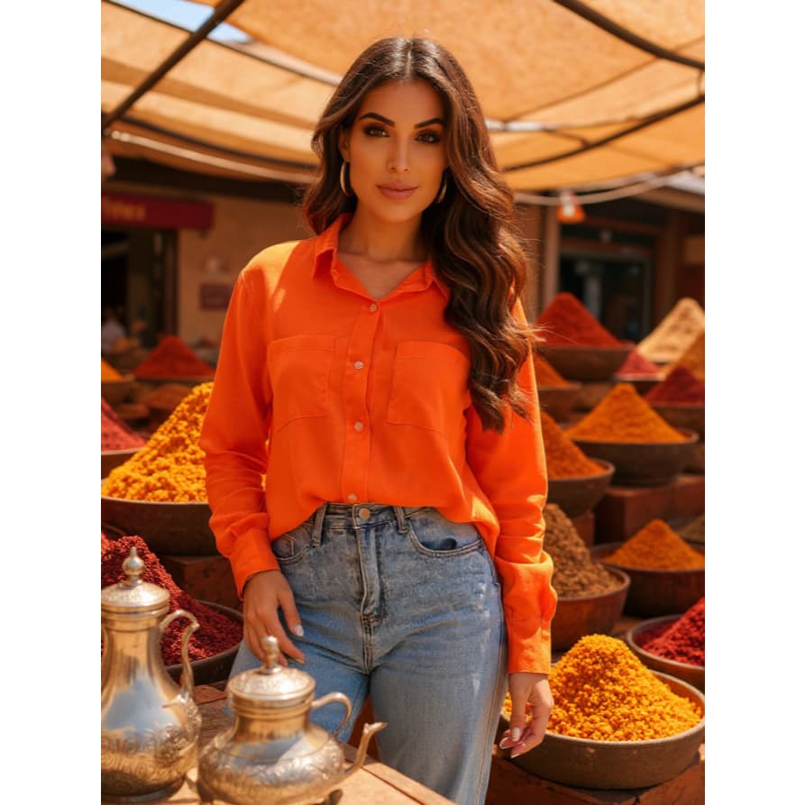 Camisa Feminina Manga Longa Com Botão Bolso Lançamento Da Moda Secretária Uniforme Escritório