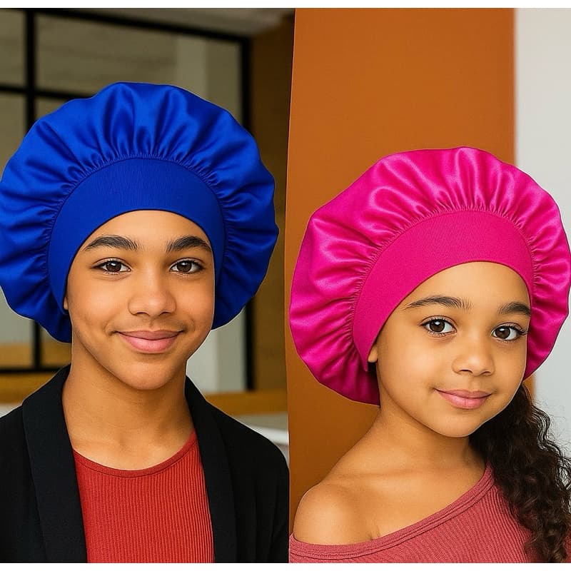 Touca de Cetim Infantil Kids Antifrizz Para Crianças Cabelos Cacheados, Lisos e Crespos