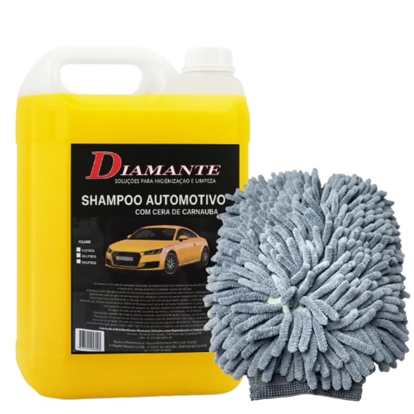 Shampoo Automotivo com Cera 5L 1:15 + Luva Microfibra – Brilho e Proteção na Medida Certa