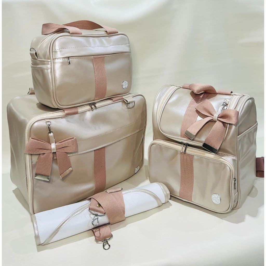 Kit Maternidade Glam Luxo 4 Peças Bolsa Térmica Impermeável Mochila e Trocador