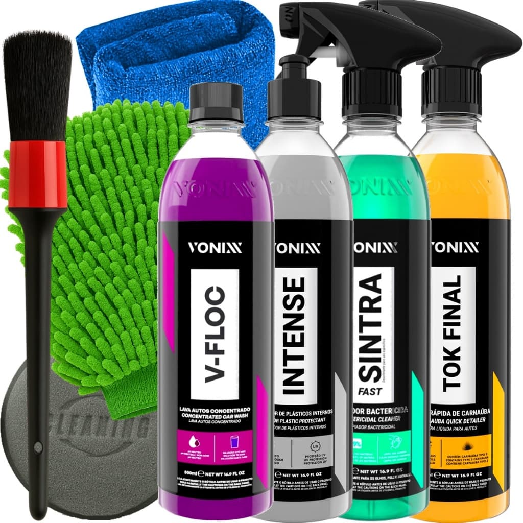 Kit Completo Vonixx Estética Automotiva Lava Rápido Sintra Cera Tok Final Intense Shampoo V-Floc Pincel Luva Aplicador
