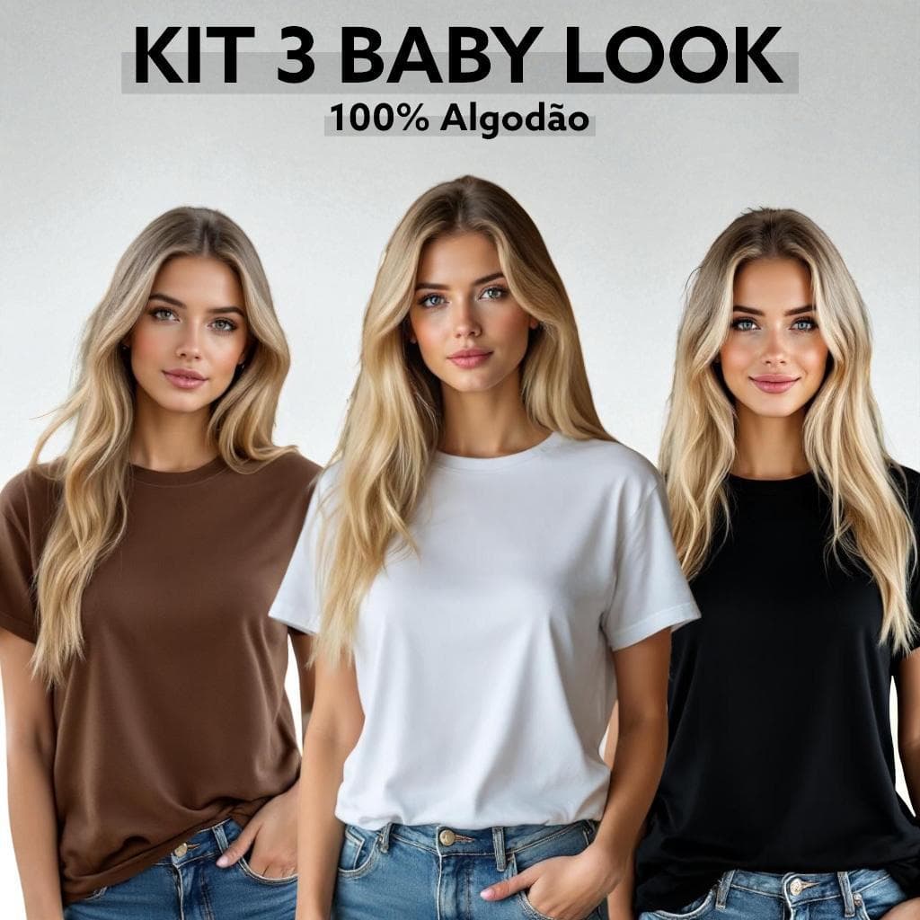 Kit 3 Camisetas Baby Look Femininas Algodão Premium – Casual e Versátil