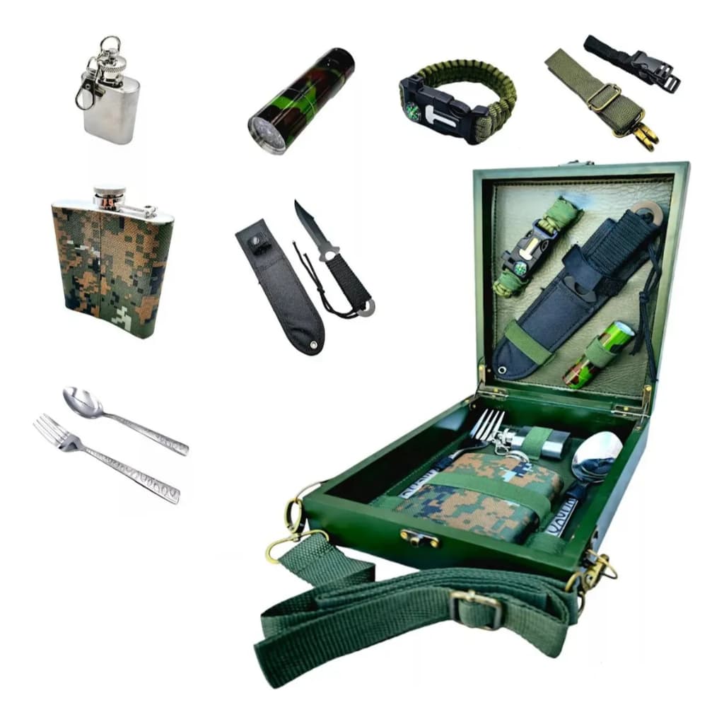 Kit Militar Premium CD-28 – Cantil Porta Bebida com Faca de Sobrevivência