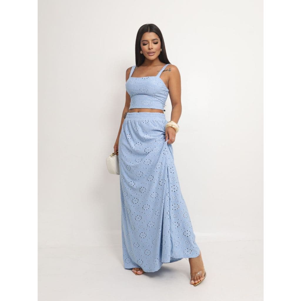 Conjunto Feminino Malha Laise Verão Kit Cropped e Saia Longa