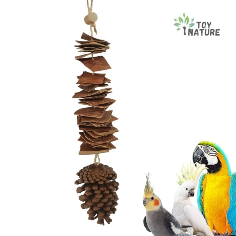 Mordedor Calopsita Natural Brinquedo Pinha Com Palmeira Enriquecimento Ambiental ToyNature